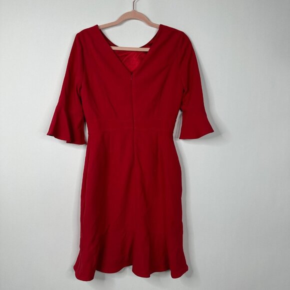 2/$30 WHBM Three Quarter Flare Sleeve Aline Dress Roman Red 4 #9990 - Picture 7 of 12